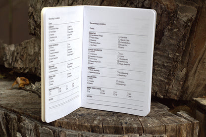 An open hunting journal made by Old Northwest Leather.